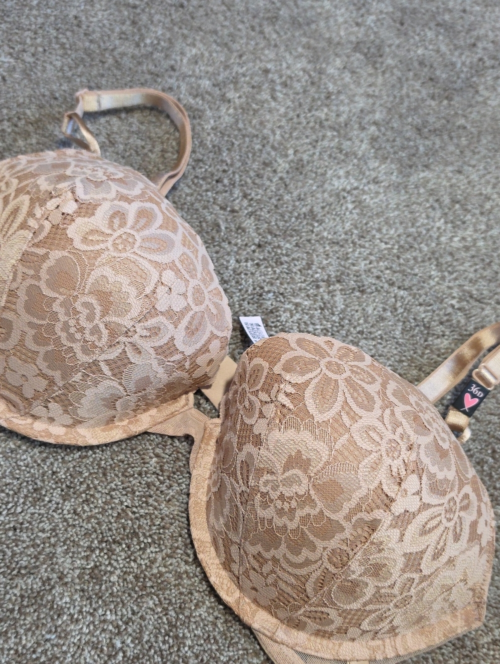 Nwt Victorias Secret Beige Lace Push-Up Wired Bra - 36D 36DD Multiway Straps